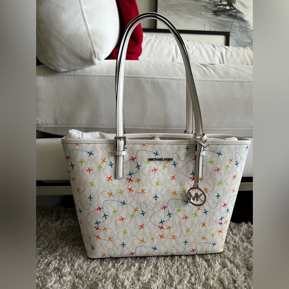 NWT Michael Kors Jet Set Tote Airplane Print